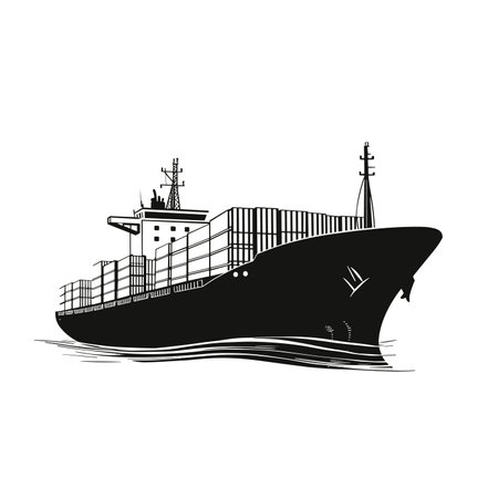 vector silhouette of a ship with containers on a white background .Generative AIのイラスト素材