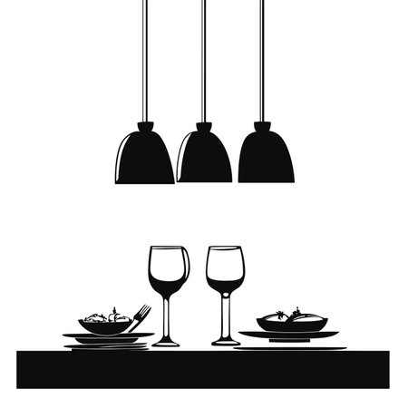 vector silhouette of table with restaurant utensils on white background .Generative AIのイラスト素材