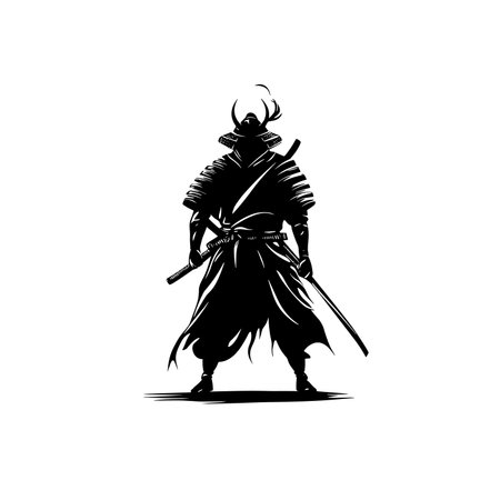 vector silhouette of a samurai with a sword on a white background .Generative AIのイラスト素材