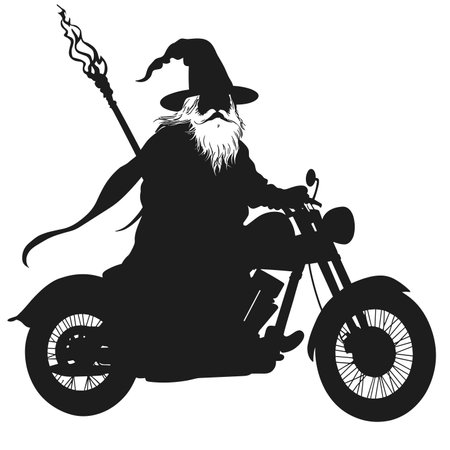 vector silhouette of a wizard on a motorcycle on a white background .Generative AIのイラスト素材