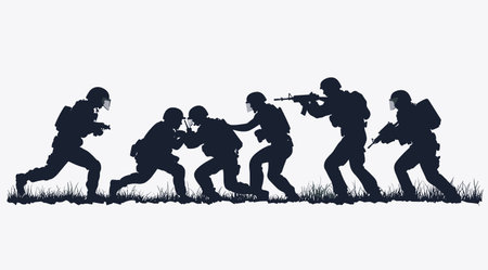 vector silhouette of a group of military police officers with weapons on a white background .Generative AIのイラスト素材