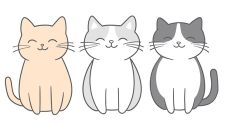 vector flat style sitting three cats on white background .Generative AIのイラスト素材