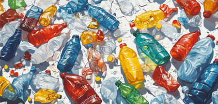 Vector drawing of crumpled plastic bottles, plastic trash .Generative AIのイラスト素材