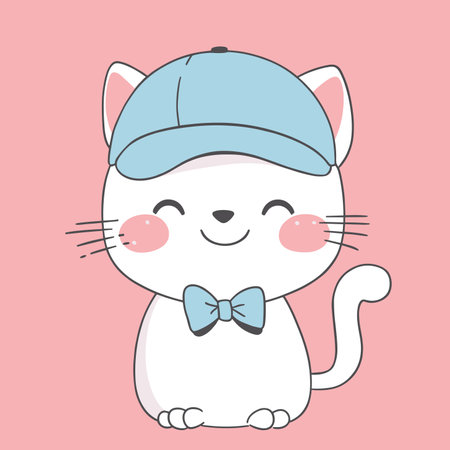 vector drawing simple cat in a hat on a plain background .Generative AIのイラスト素材