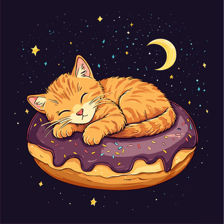 vector drawing simple cat sleeping on donut on plain background .Generative AIのイラスト素材