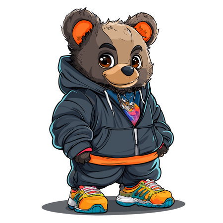 vector drawing bear in hoodie and sneakers on white background .Generative AIのイラスト素材