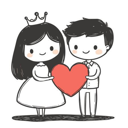 vector simple drawing boy gives girl heart .Generative AIのイラスト素材