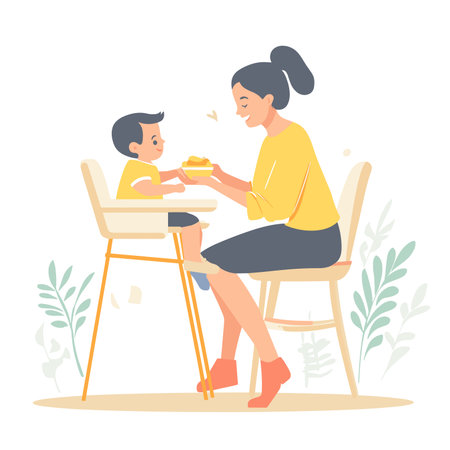 vector flat style mother feeding little baby .Generative AIのイラスト素材