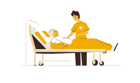 vector simple drawing of a nurse near a bedridden patient .Generative AIのイラスト素材