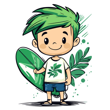 vector flat style boy with windsurfing board on white background .Generative AIのイラスト素材