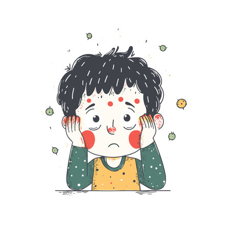 vector face covered with red spots, skin disease on white background.Generative AIのイラスト素材