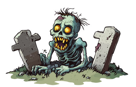 Zombie with a gravestone. Vector illustration on white background.のイラスト素材