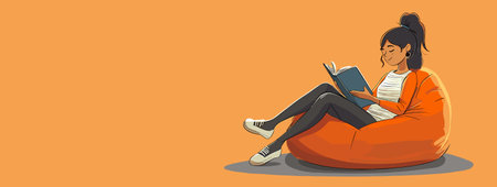 vector girl reading book on bean bag chair .Generative AIのイラスト素材