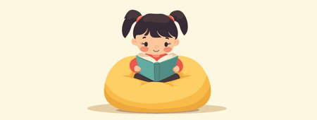 vector girl reading book on bean bag chair .Generative AIのイラスト素材