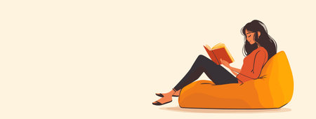 vector girl reading book on bean bag chair .Generative AIのイラスト素材
