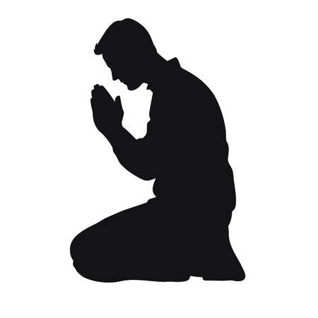 vector silhouette of a praying kneeling man on a white background .Generative AIのイラスト素材