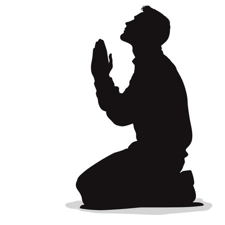 vector silhouette of a praying kneeling man on a white background .Generative AIのイラスト素材