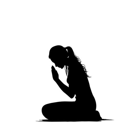 vector silhouette of a praying kneeling man on a white background .Generative AIのイラスト素材