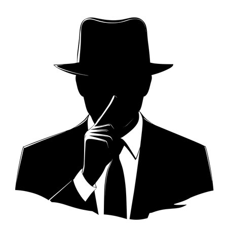 vector silhouette of a man in a hat shows a finger sign to be silent on a white background .Generative AIのイラスト素材