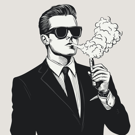 vector man smoking vape on white background .Generative AIのイラスト素材
