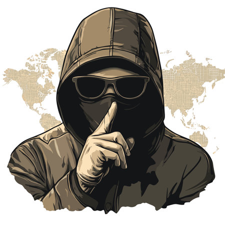 vector silhouette of a man in a hat shows a finger sign to be silent on a white background .Generative AIのイラスト素材