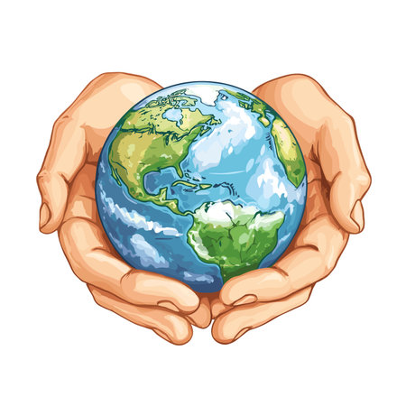 vector man holding earth in hands on white background .Generative AIのイラスト素材