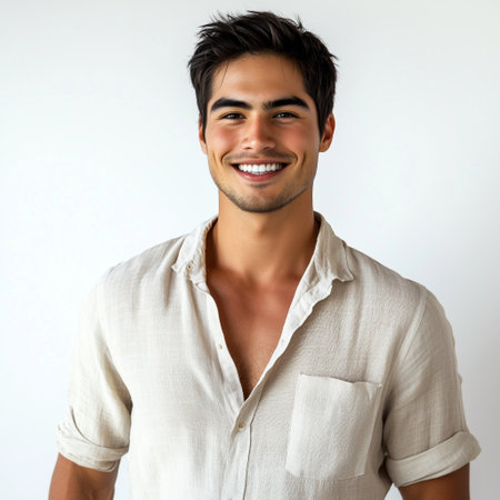 man in shirt smiling on white background .Generative AIの素材