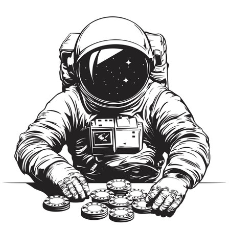 vector astronaut in casino black lines on white background .Generative AIのイラスト素材