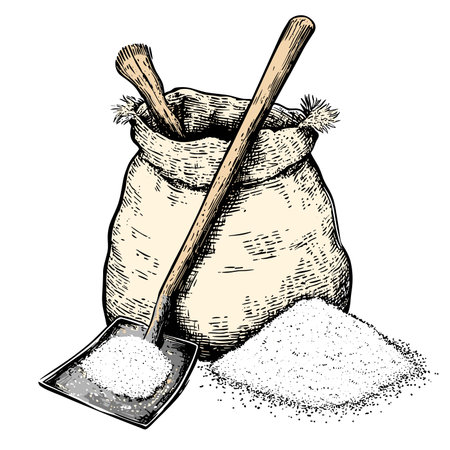 vector sketch bag of cereals sugar with a spatula on a white background .Generative AIのイラスト素材
