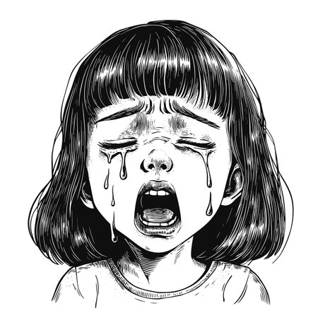 vector sketch crying girl on uniform background .Generative AIのイラスト素材