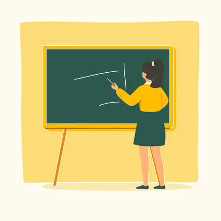 vector woman drawing on chalkboard flat style on uniform background .Generative AIのイラスト素材