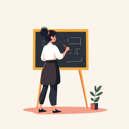 vector woman drawing on chalkboard flat style on uniform background .Generative AIのイラスト素材