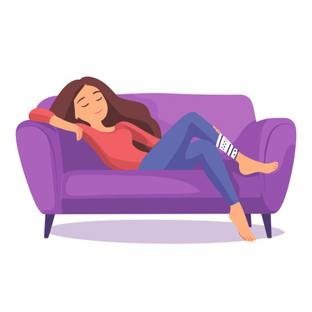 vector flat style girl lying on sofa on white background .Generative AIのイラスト素材