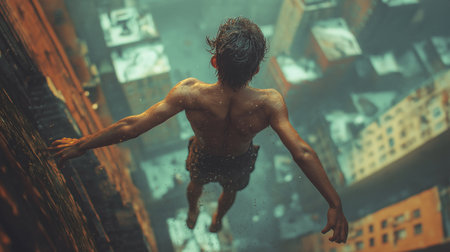 man falls from roof .Generative AIの素材