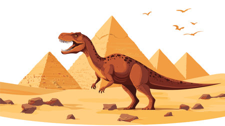 vector dinosaur on the background of pyramids on a white background .Generative AIのイラスト素材
