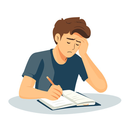 vector schoolboy doing homework at home on white background .Generative AIのイラスト素材