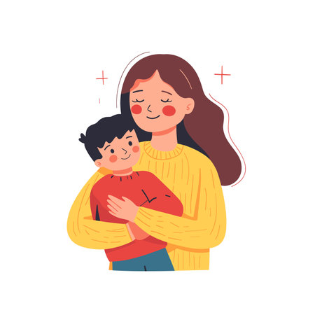 Mother and son hugging each other, happy family concept vector Illustrationのイラスト素材