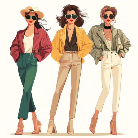 vector girl in 80s clothes on white background .Generative AIのイラスト素材