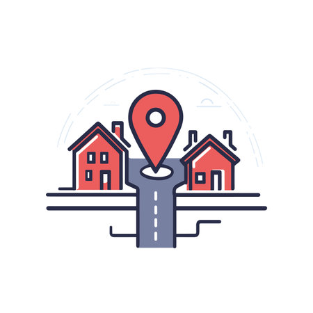 vector minimalism geolocation icon among houses on white background .Generative AIのイラスト素材