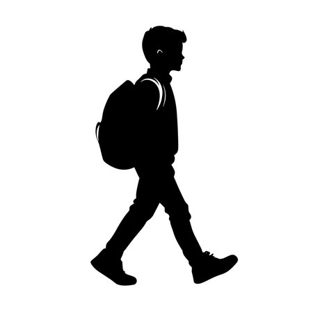 vector silhouette of a boy with a school backpack on a white background .Generative AIのイラスト素材