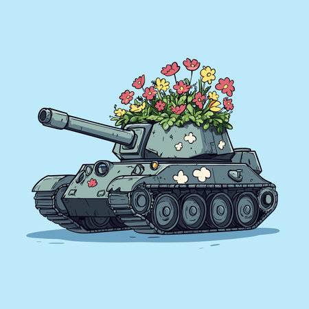 vector tank with flowers and hearts .Generative AIのイラスト素材