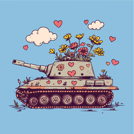 vector tank with flowers and hearts .Generative AIのイラスト素材