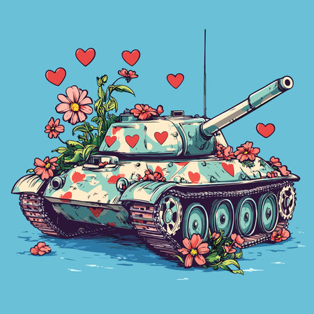 vector tank with flowers and hearts .Generative AIのイラスト素材
