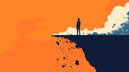 vector silhouette of a man standing on the edge of a cliff .Generative AIのイラスト素材