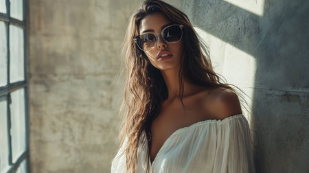 girl model posing in sunglasses .Generative AIの素材