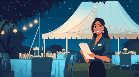 vector girl wedding organizer on wedding background. Generative AIのイラスト素材