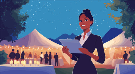 vector girl wedding organizer on wedding background. Generative AI