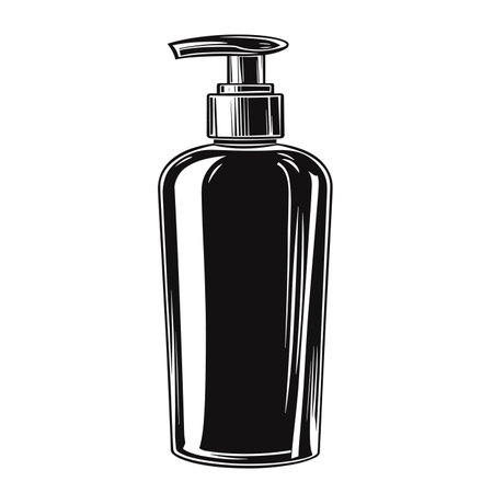 vector A simple black and white vector line drawing of an elegant hand soap bottle with a pump. . Generative AIのイラスト素材