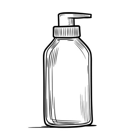 vector A simple black and white vector line drawing of an elegant hand soap bottle with a pump. . Generative AIのイラスト素材