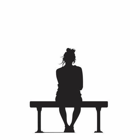 vector silhouette of a girl on a bench on a white background. Generative AIのイラスト素材